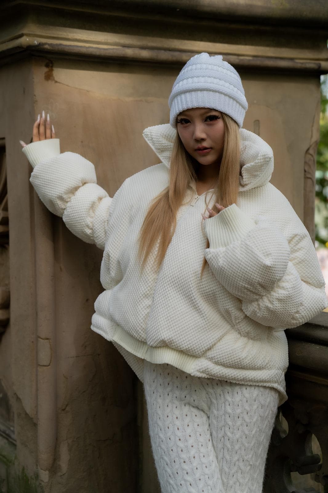 House of Nova Mist Coat in white with curved hem